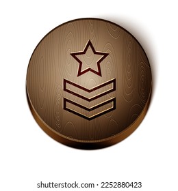 Brown line Military rank icon isolated white background  Military badge sign  Wooden circle button  Vector