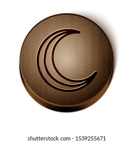 Brown line Moon and stars icon isolated on white background. Wooden circle button. Vector Illustration