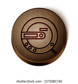 Brown line Music CD player icon isolated on white background. Portable music device. Wooden circle button. Vector Illustration