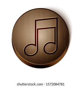 Brown line Music note, tone icon isolated on white background. Wooden circle button. Vector Illustration