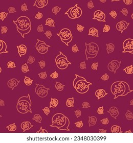 Brown line Music note, tone icon isolated seamless pattern on red background.  Vector