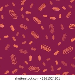 Brown line Nachos in plate icon isolated seamless pattern on red background. Tortilla chips or nachos tortillas. Traditional mexican fast food menu.  Vector Illustration