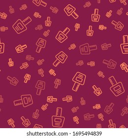Brown line Nail polish bottle icon isolated seamless pattern on red background.  Vector Illustration