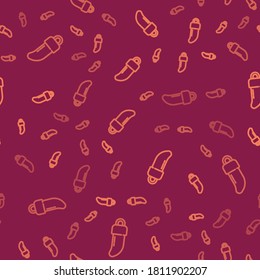 Brown line Native american indian tooth icon isolated seamless pattern on red background. Necklace with tooth.  Vector