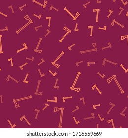 Brown line Native american tomahawk axe icon isolated seamless pattern on red background.  Vector Illustration