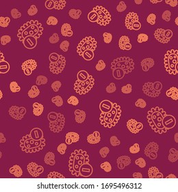 Brown line Negative virus icon isolated seamless pattern on red background. Corona virus 2019-nCoV. Bacteria and germs, cell cancer, microbe, fungi.  Vector Illustration