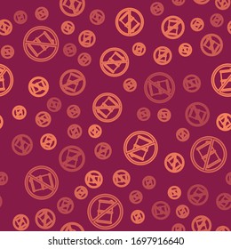 Brown line No barrel for gasoline icon isolated seamless pattern on red background. Diesel gas icon.  Vector Illustration