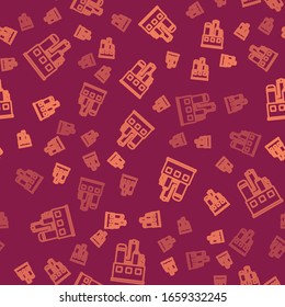 Brown line Oil and gas industrial factory building icon isolated seamless pattern on red background.  Vector Illustration