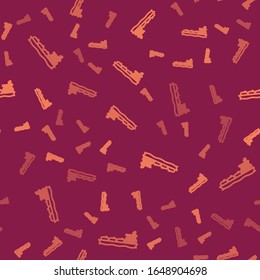 Brown line Oil tanker ship icon isolated seamless pattern on red background.  Vector Illustration
