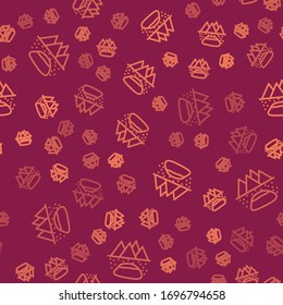 Brown line Oilfield icon isolated seamless pattern on red background. Natural resources, oil and gas production.  Vector Illustration