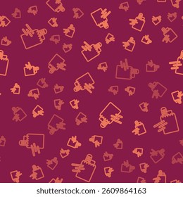 Brown line Online ordering and fast food delivery icon isolated seamless pattern on red background.  Vector