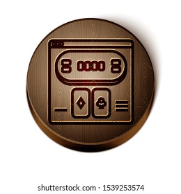 Brown line Online poker table game icon isolated on white background. Online casino. Wooden circle button. Vector Illustration