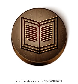 Brown line Open book icon isolated on white background. Wooden circle button. Vector Illustration