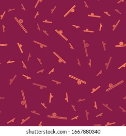 Brown line Opium pipe icon isolated seamless pattern on red background.  Vector Illustration
