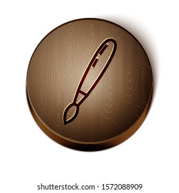 Brown line Paint brush icon isolated on white background. Wooden circle button. Vector Illustration