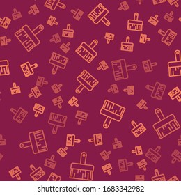 Brown line Paint brush icon isolated seamless pattern on red background.  Vector Illustration