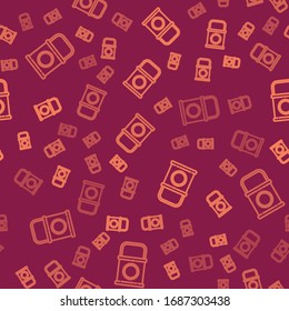 Brown line Paint bucket icon isolated seamless pattern on red background.  Vector Illustration
