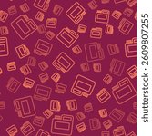 Brown line Paint, gouache, jar, dye icon isolated seamless pattern on red background.  Vector