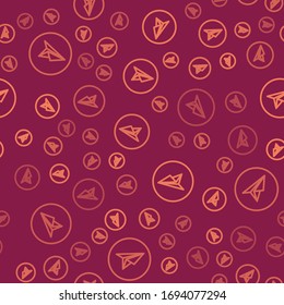 Brown line Paper plane icon isolated seamless pattern on red background. Paper airplane icon. Messenger concept.  Vector Illustration