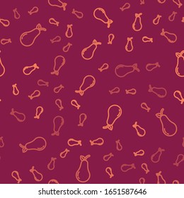 Brown line Pear icon isolated seamless pattern on red background. Fruit with leaf symbol.  Vector Illustration