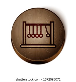 Brown line Pendulum icon isolated on white background. Newtons cradle. Wooden circle button. Vector Illustration