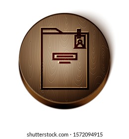 Brown line Personal folder icon isolated on white background. Wooden circle button. Vector Illustration