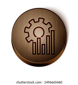 Brown line Pie chart infographic icon isolated on white background. Diagram chart sign.  Wooden circle button. Vector Illustration