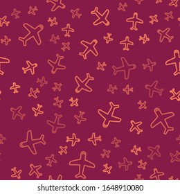 Braune Linie Pflaumen Symbol einzeln auf rotem Hintergrund. Flugzeugsymbol. Airliner-Zeichen. Vektorillustration-Illustration