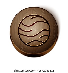 Brown line Planet icon isolated on white background. Wooden circle button. Vector Illustration
