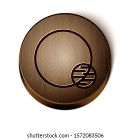 Brown line Planet icon isolated on white background. Wooden circle button. Vector Illustration