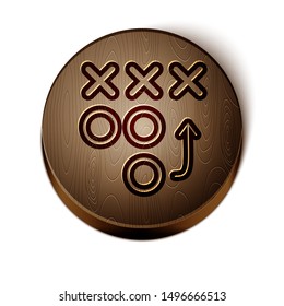 Brown line Planning strategy concept icon isolated on white background. Soccer or american football cup formation and tactic. Wooden circle button. Vector Illustration