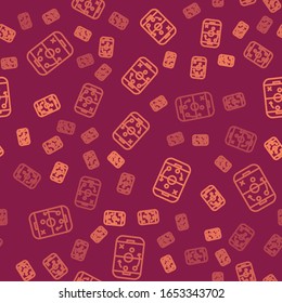 Brown line Planning strategy concept icon isolated seamless pattern on red background. Hockey cup formation and tactic.  Vector Illustration