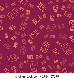 Brown line Please do not disturb icon isolated seamless pattern on red background. Hotel Door Hanger Tags.  Vector Illustration