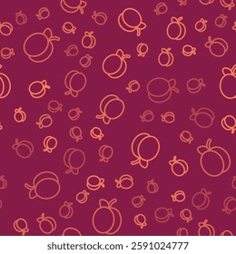 Brown line Plum fruit icon isolated seamless pattern on red background.  Vector