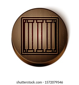 Brown line Prison window icon isolated on white background. Wooden circle button. Vector Illustration