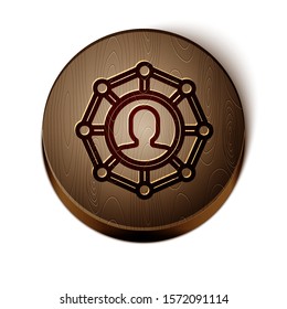 Brown line Project team base icon isolated on white background. Business analysis and planning, team work, project management. Developers. Wooden circle button. Vector Illustration