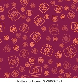 Brown line Pumpkin icon isolated seamless pattern on red background. Happy Halloween party.  Vector