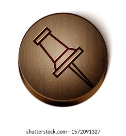 Brown line Push pin icon isolated on white background. Thumbtacks sign. Wooden circle button. Vector Illustration