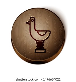 Brown line Riding kid duck icon isolated on white background. Wooden circle button. Vector Illustration