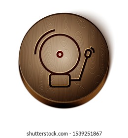 Brown line Ringing alarm bell icon isolated on white background. Alarm symbol, service bell, handbell sign, notification symbol. Wooden circle button. Vector Illustration