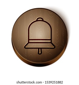 Brown line Ringing bell icon isolated on white background. Alarm symbol, service bell, handbell sign, notification symbol. Wooden circle button. Vector Illustration