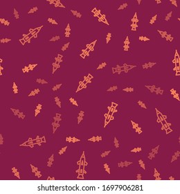 Brown line Rocket icon isolated seamless pattern on red background.  Vector Illustration