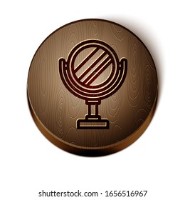 Icono de espejo de maquillaje redondo de línea marrón aislado en fondo blanco. Botón de círculo de madera.  Ilustración vectorial