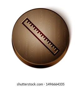 Brown line Ruler icon isolated on white background. Straightedge symbol. Wooden circle button. Vector Illustration