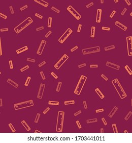 Brown line Ruler icon isolated seamless pattern on red background. Straightedge symbol.  Vector Illustration