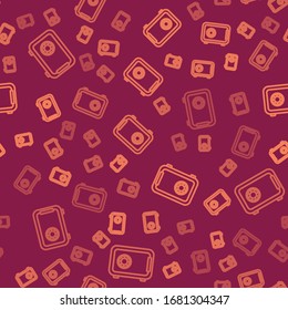 Brown line Safe icon isolated seamless pattern on red background. The door safe a bank vault with a combination lock. Reliable Data Protection.  Vector Illustration