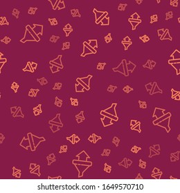 Brown line Sales funnel with arrows for marketing and startup business icon isolated seamless pattern on red background. Infographic template.  Vector Illustration