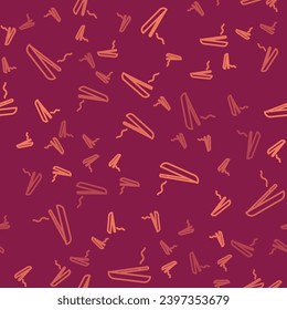 Línea marrón Palo de spa perfumado sobre un icono de parqué aislado de un patrón sin fisuras sobre fondo rojo. Palo de incienso. aromaterapia mediante procedimiento cosmético.  Ilustración vectorial