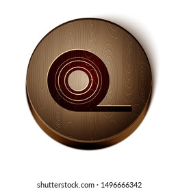 Brown line Scotch icon isolated on white background. Roll of adhesive tape for work and repair. Sticky packing tape. Office tool and stuff. Wooden circle button. Vector Illustration