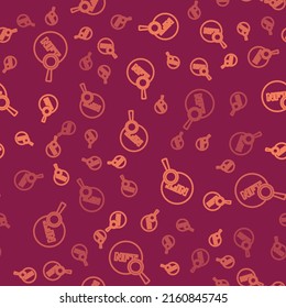 Brown line Search NFT icon isolated seamless pattern on red background. Non fungible token. Digital crypto art concept.  Vector